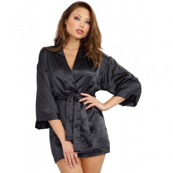 Nuisette noire avec peignoir satinés - Dreamgirl Lingerie