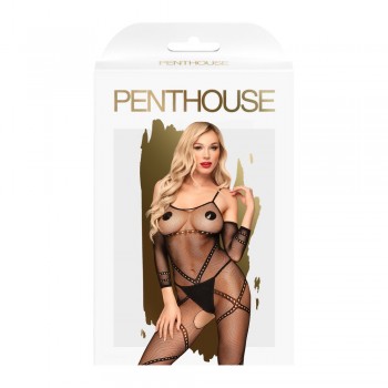 Combinaison Bodystocking ouvert à l'entrejambe Noir Under arrest - Penthouse Lingerie Sexy - Garnet's LIngerie House
