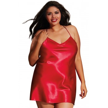 Nuisette grande taille rouge avec peignoir satinés - Dreamgirl Lingerie
