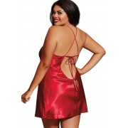 Nuisette grande taille rouge avec peignoir satinés - Dreamgirl Lingerie