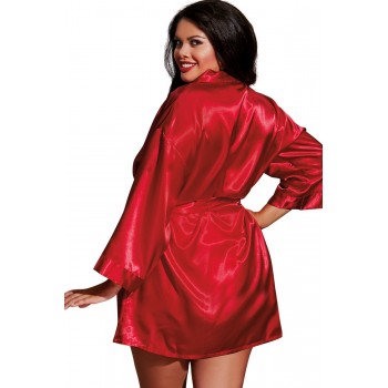 Nuisette grande taille rouge avec peignoir satinés - Dreamgirl Lingerie
