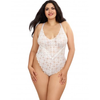 Body string grande taille blanc dentelle avec jupe amovible - Dreamgirl - Garnet's Lingerie House