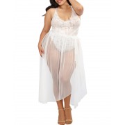 Body string grande taille blanc dentelle avec jupe amovible - Dreamgirl Lingerie