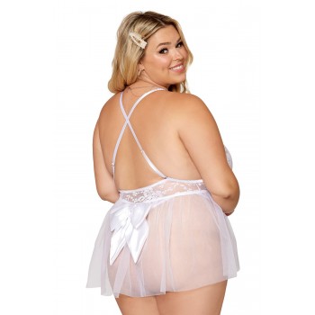 Body grande taille dentelle blanc avec tulle amovible - Dreamgirl Lingerie