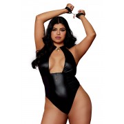 Body style wetlook noir grande taille avec menottes, Dreamgirl Lingerie