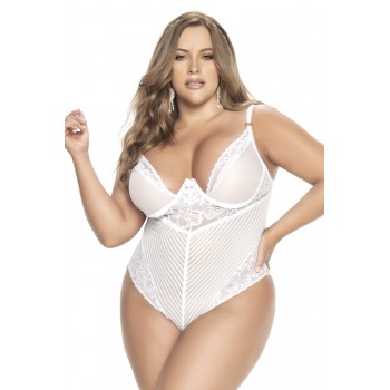 Body string grande taille ouvert à l'entrejambe, dentelle blanche - Mapalé