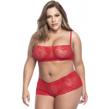 Ensemble lingerie, grande taille,  rouge top bustier et shorty dentelle   - Mapalé - Garnet's Lingerie House