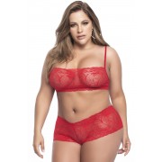 Ensemble lingerie, grande taille,  rouge top bustier et shorty dentelle   - Mapalé - Garnet's Lingerie House