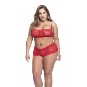 Ensemble lingerie, grande taille,  rouge top bustier et shorty dentelle   - Mapalé