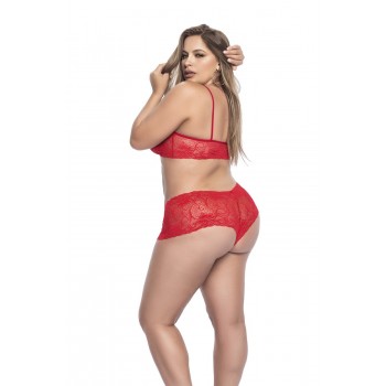 Ensemble lingerie, grande taille,  rouge top bustier et shorty dentelle   - Mapalé